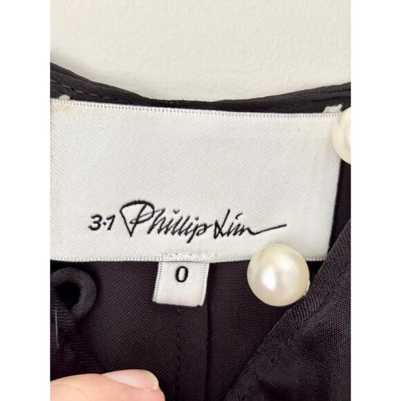 3.1 Phillip Lim Satin Pearl Button Ruffle Cascade Tank Top Black Women's Size 0 - Picture 4 of 5